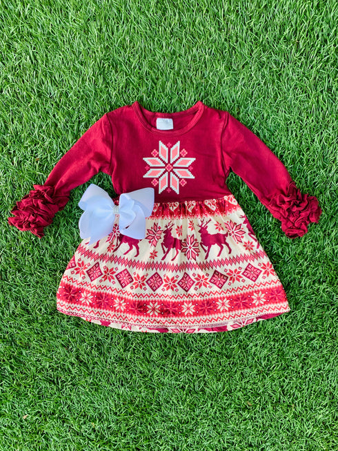 Bowtism Holiday Elk Ruffle Dress - Bowtism